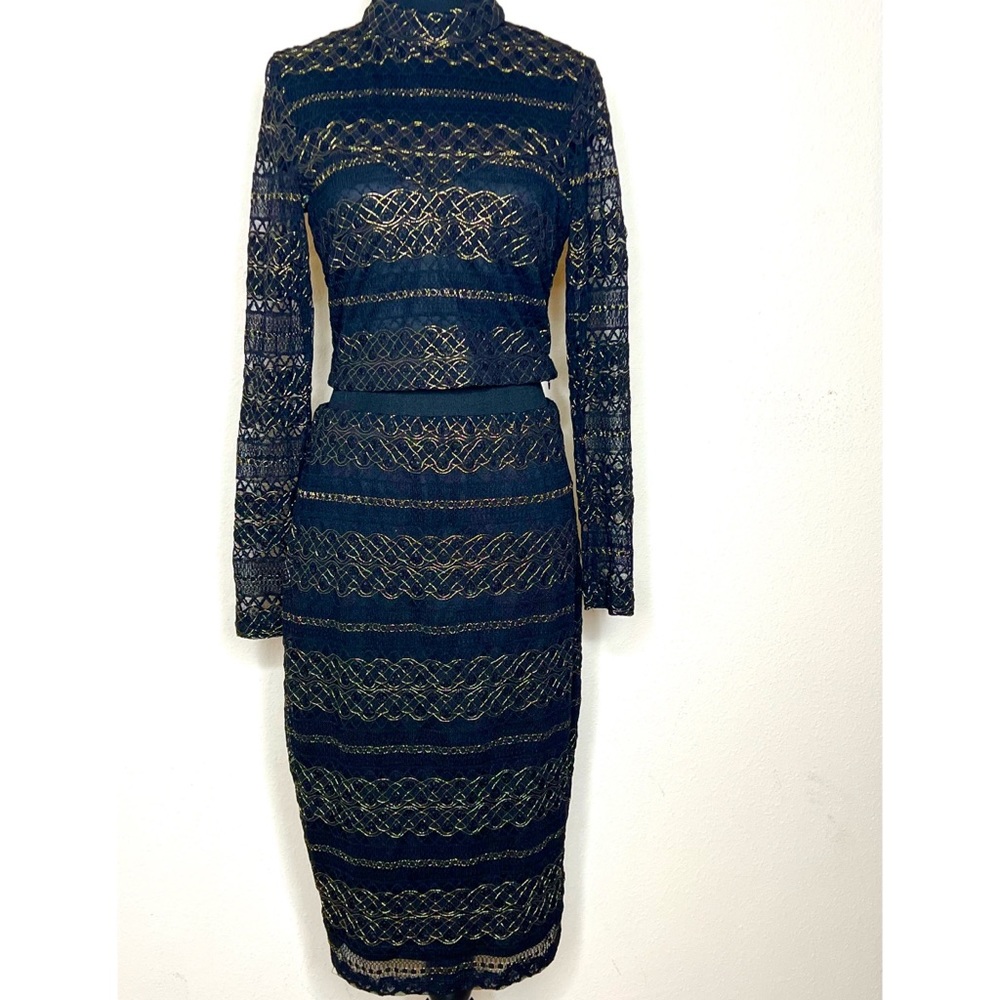 2 piece long sleeve crop top, and knee length skirt